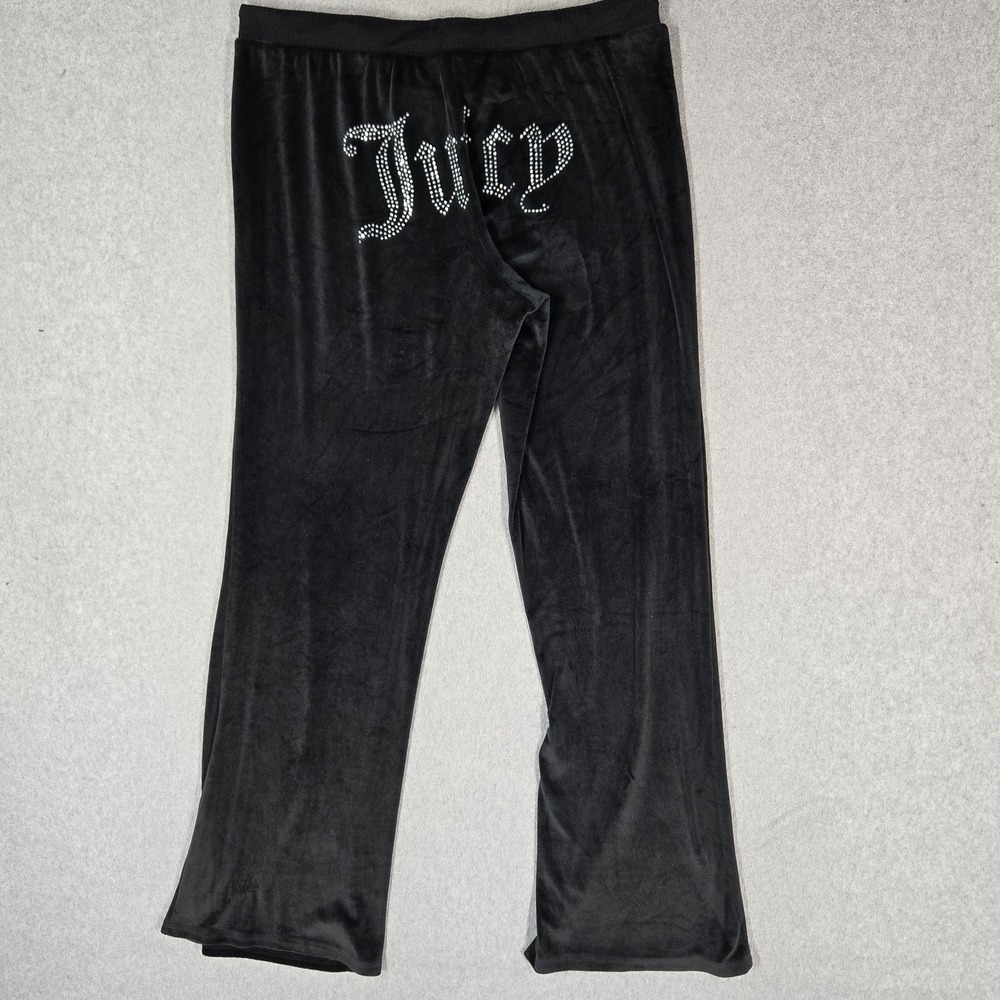 Juicy Couture Women Sleepwear L Black Rhinestone OG Big Bling Logo Velour Lounge